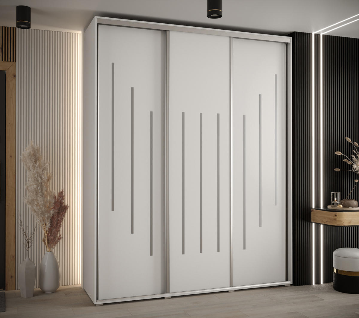 SCHWEBETÜRENSCHRANK 235,2/200/60 3-türig - Silberfarben/Weiß, Holz/Metall (200/235/60cm) - Abiks Möbel