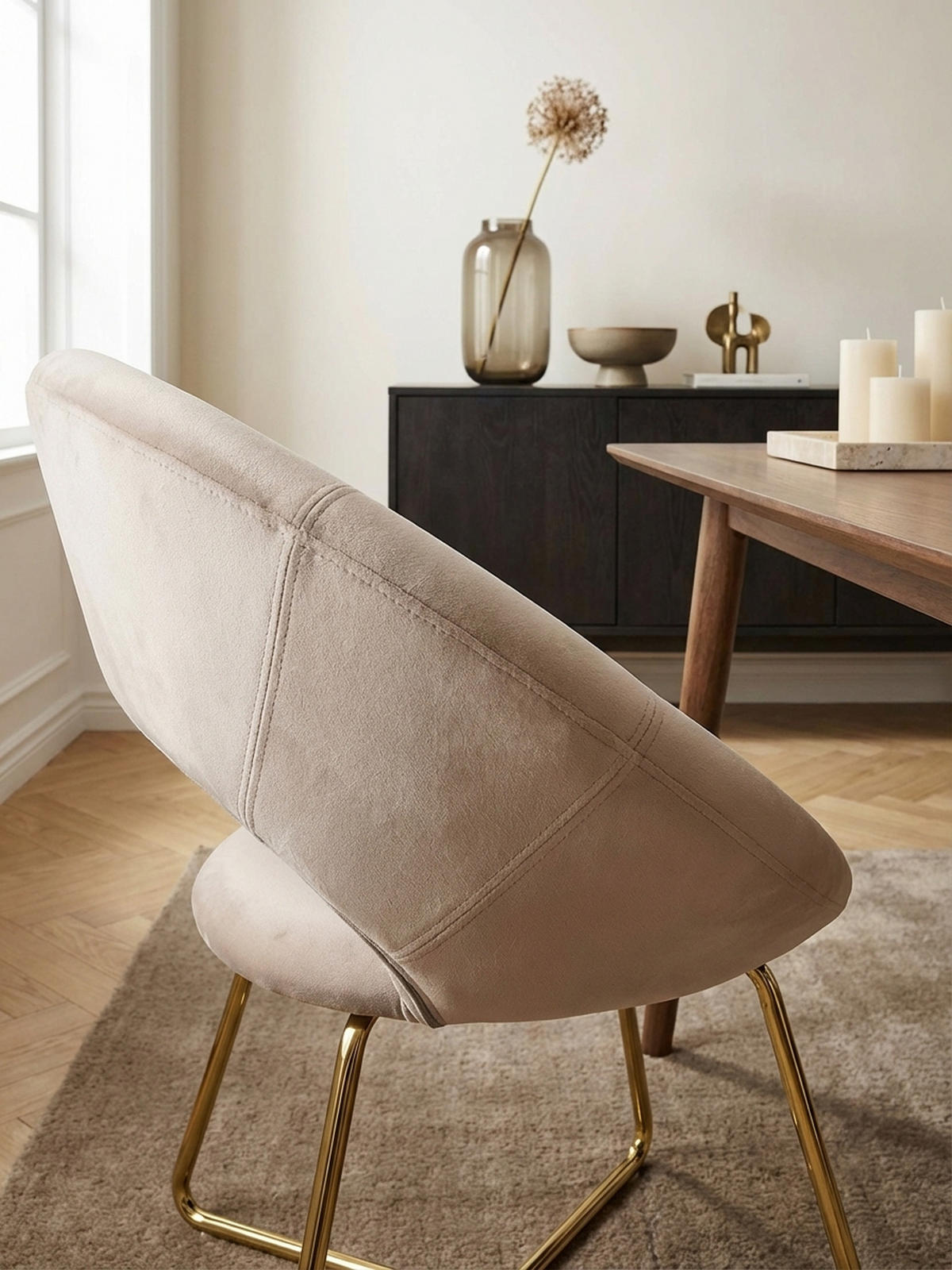 ESSZIMMERSTUHL Samtbezug mit Metallgestell Modern gepolstert, Beige - Beige/Goldfarben, Textil/Metall (60/83/57cm) - KADIMA DESIGN