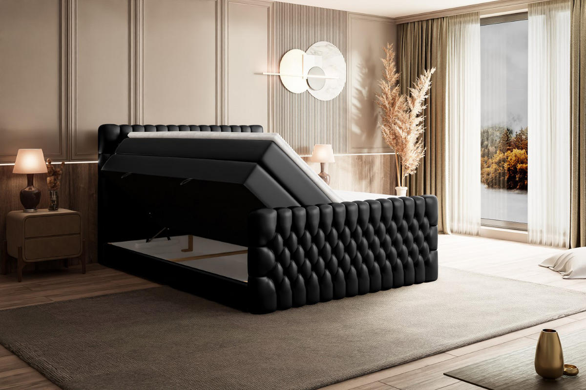 BOXSPRINGBETT SERENE-Z KING - 140 x 200 - H3/H4 - Schwarz Hochglanz - Schwarz Hochglanz, Holzwerkstoff (140/200cm) - ALTDECOR