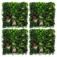 KÜNSTLICHE PFLANZENWAND 4er Set 50x50 cm Kunstpflanzen Wand Innen Aussen Grün Tropical Pink - Pink/Grün, Kunststoff (50/50/10cm) - ECD-Germany