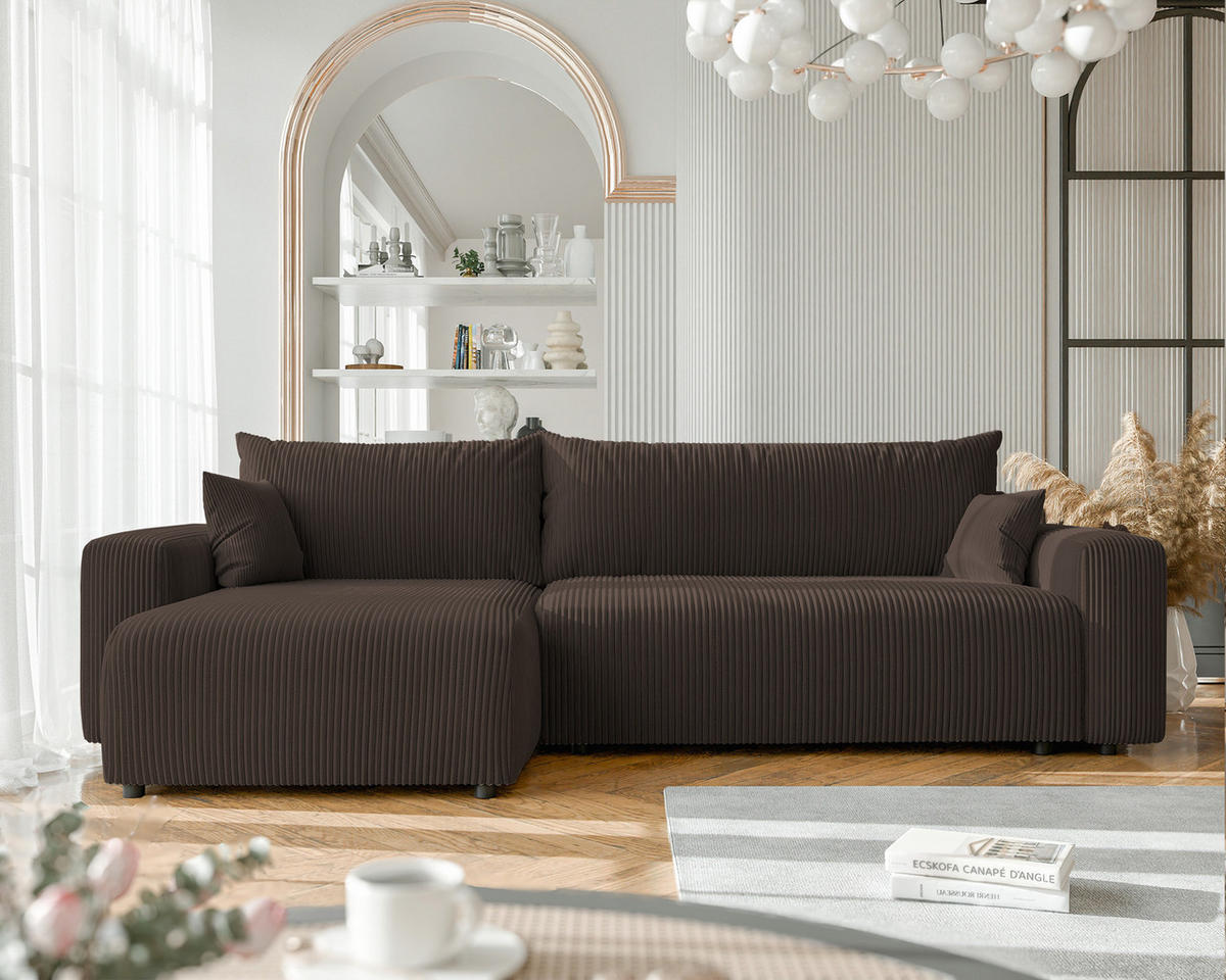ECKSOFA mit Schlaffunktion und Bettkasten, Braun - Braun, Holzwerkstoff/Textil (145/278cm) - Idohome