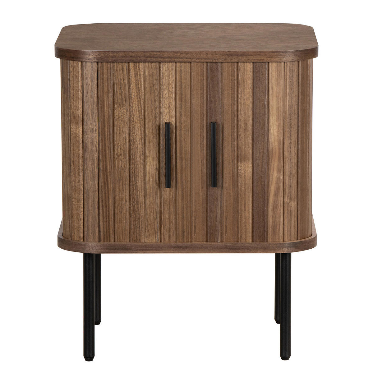 NACHTKOMMODE - MDF / Metall - Eiche - Walnussfarben/Schwarz, Holzwerkstoff/Metall (45/55/40cm) - home24