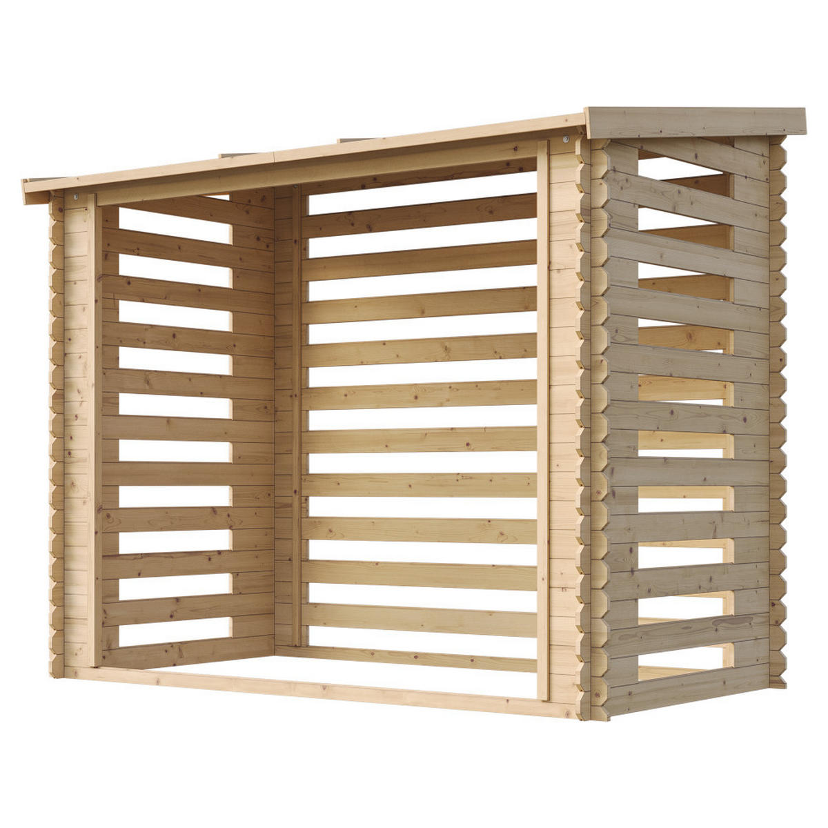 KAMINHOLZREGAL aus Holz 2,55 m², Brennholzunterstand mit Pultdach, ca. 4,3 m³ Brennholzkapazität, 232 x 146 x 199 cm (B x T x H) - Naturfarben, Holz (232/199/146cm) - Timbela