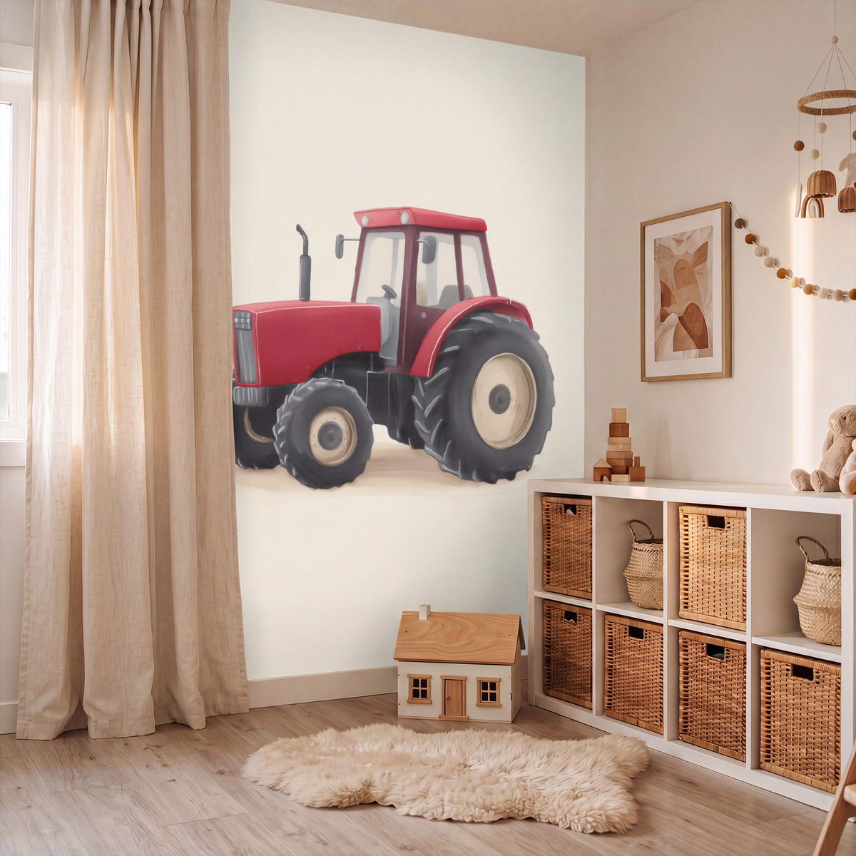 KINDERTAPETE - Traktor - Minimalistisch - Illustration - Rot - 140x200 cm - Rot, Papier (140/200cm) - OnlyWow