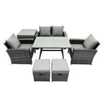 GARTENMÖBELSET mit ESSTISCH,HOCHLEHNER-SOFA Polyrattan Dunkelgrauer Mix 6-Sitzer - Dunkelgrau/Grau, Glas/Kunststoff - Fimous