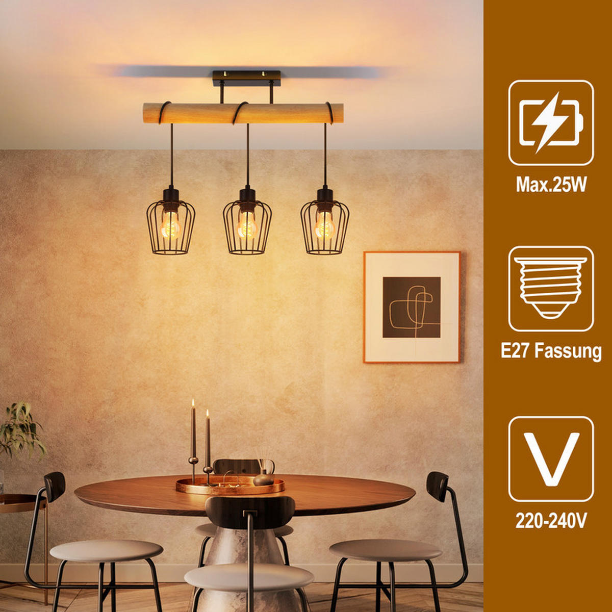 LED-DECKENLEUCHTE BURKE Ⅲ 52/13/43 cm - Braun, Metall (52/13/43cm) - Nettlife