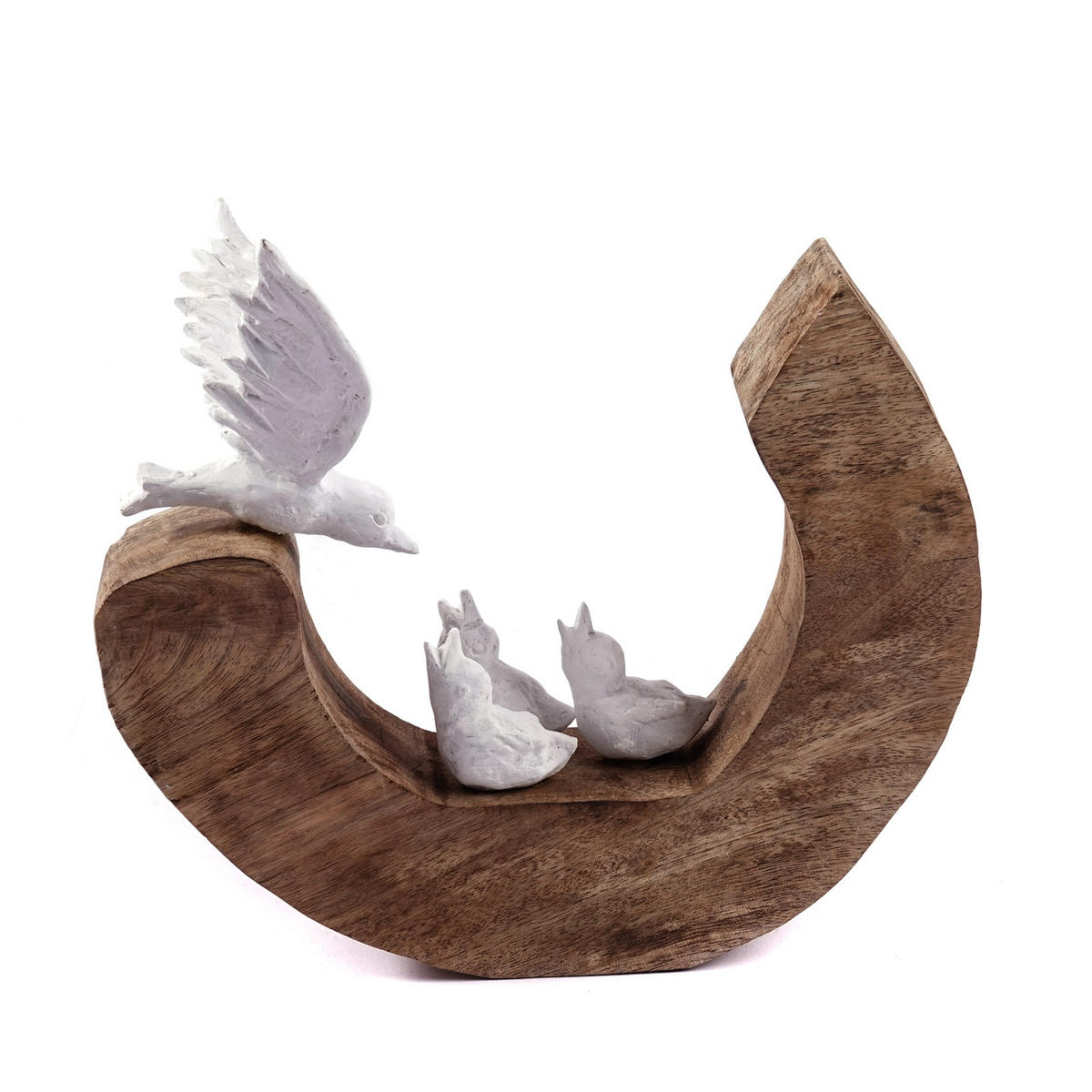 SKULPTUR Bird Family Mangoholz-Sockel weiß-natur - Naturfarben, Holz (25/29/13cm) - CREEDWOOD