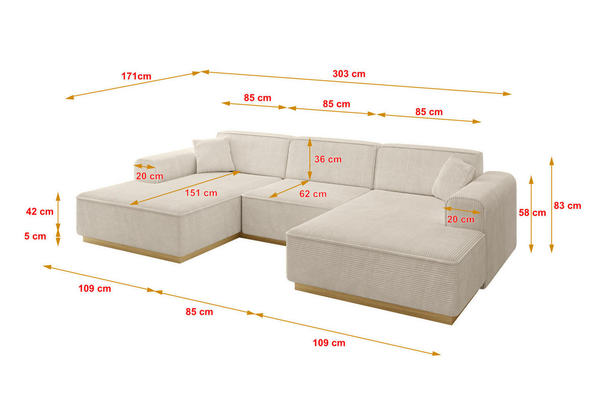 WOHNLANDSCHAFT IREA-U1-v2 - 303x171x83 cm Beige - Beige, Holzwerkstoff/Textil (303/83/171cm) - ALTDECOR