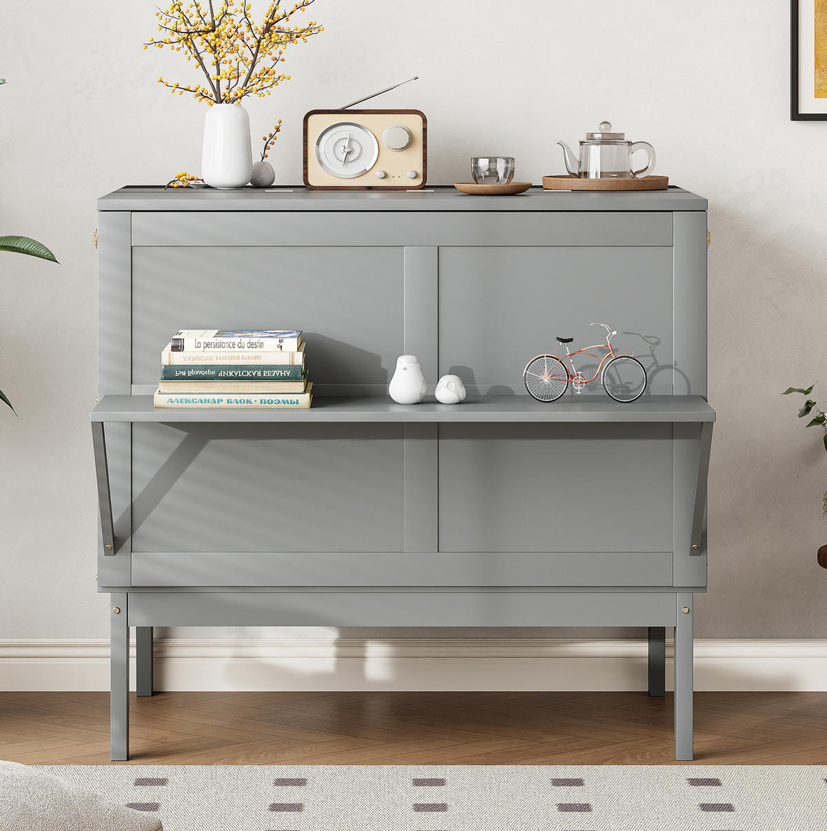 SCHRANKBETT vertikal klappbar 90x200 cm Grau - Grau, Holzwerkstoff (90/200cm) - Beauniv