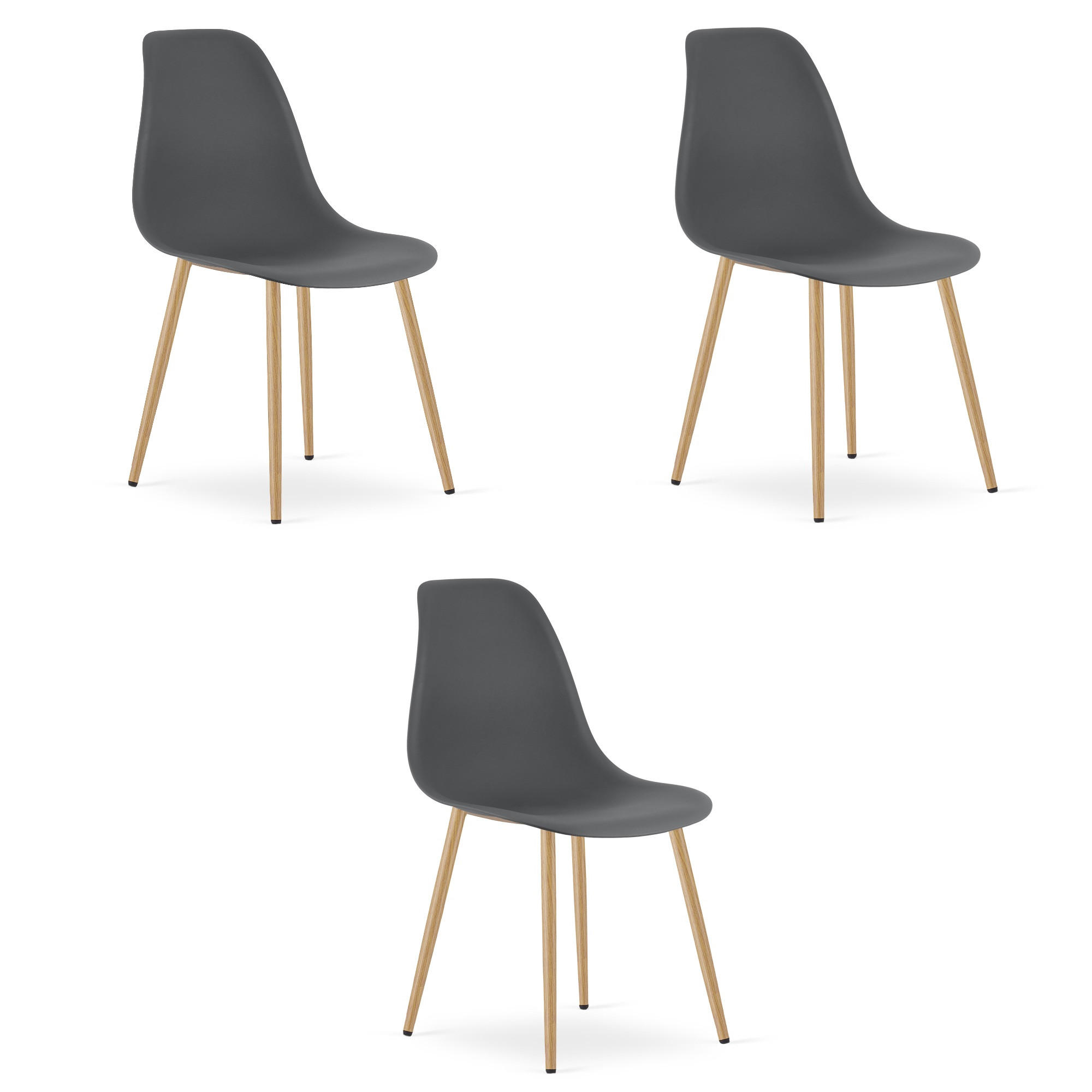 ESSZIMMERSTUHL 3-er Set KALEO dunkelgrauer Sitz, natürliche Beine - Dunkelgrau/Naturfarben, Kunststoff (46/84/51cm) - Valora