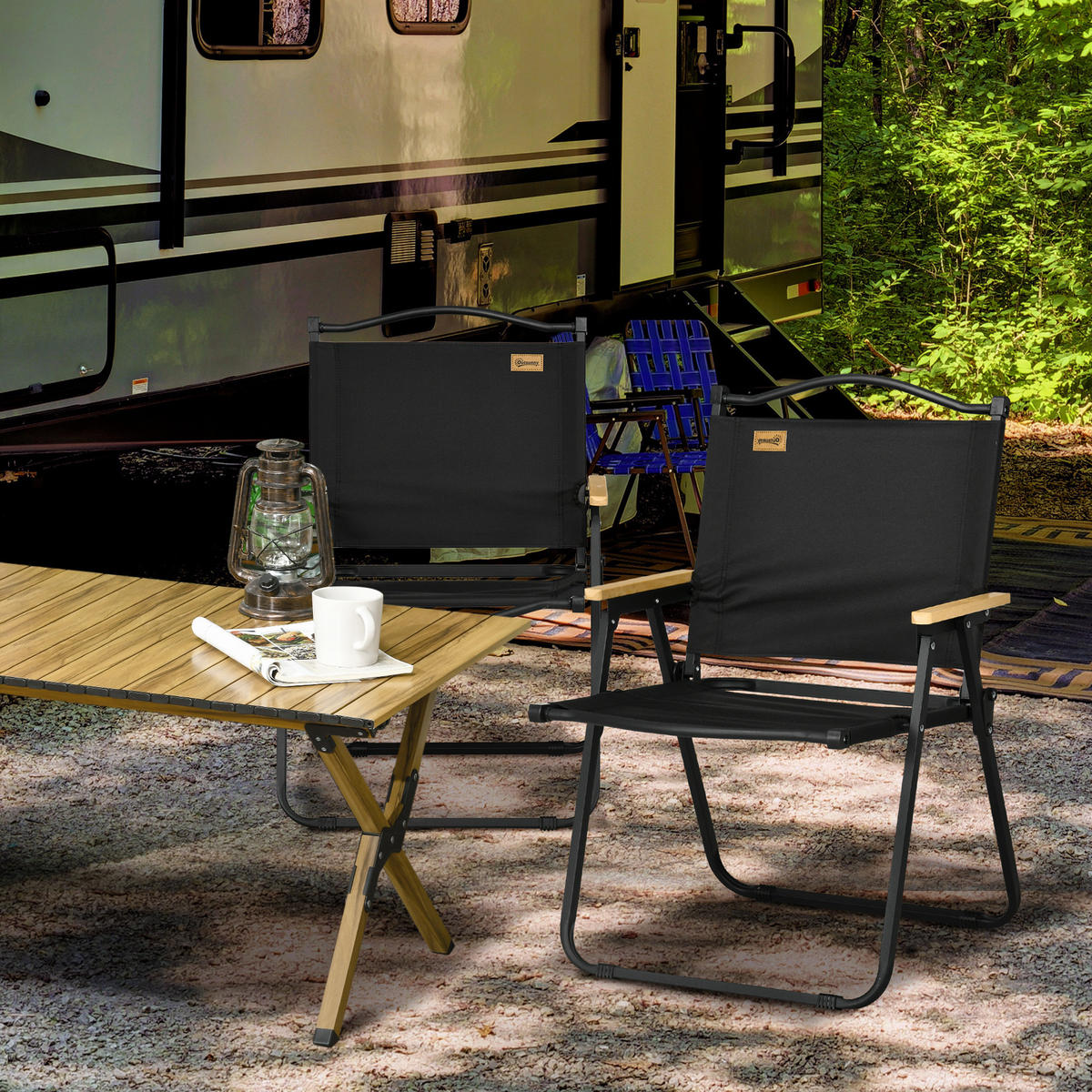 CAMPINGSTUHL 2er Set faltbarer Gartenstuhl mit Stahlrahmen, für Pool, Schwarz - Schwarz, Textil (59/78/54cm) - Outsunny