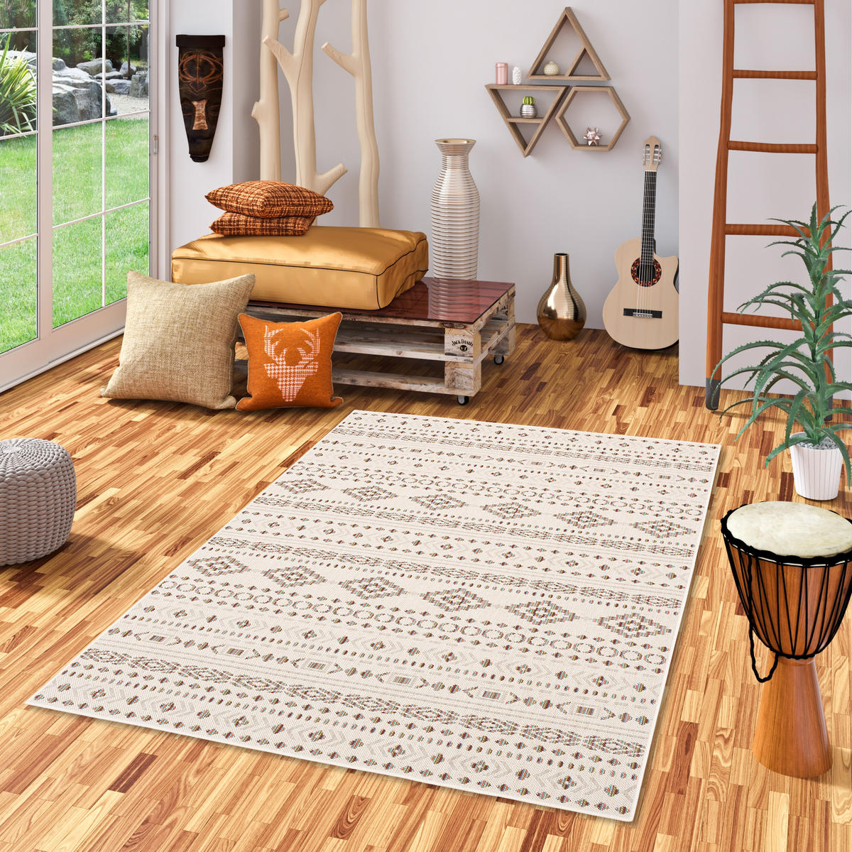 IN & OUTDOOR TEPPICH FLACHGEWEBE CAMPUS ETHNO - Beige, Textil (140/200cm) - Pergamon