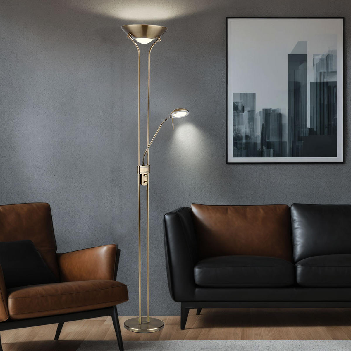 LED STEHLEUCHTE Metall Messing - Messingfarben, Glas (25.5/25.5/180cm) - Globo Lighting