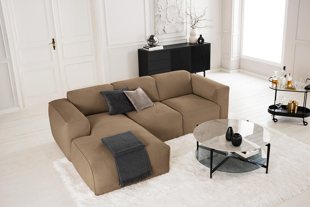 3-SITZER ECKSOFA mit Longchair - Taupe/Schwarz, Kunststoff/Textil (251/173cm) - home24