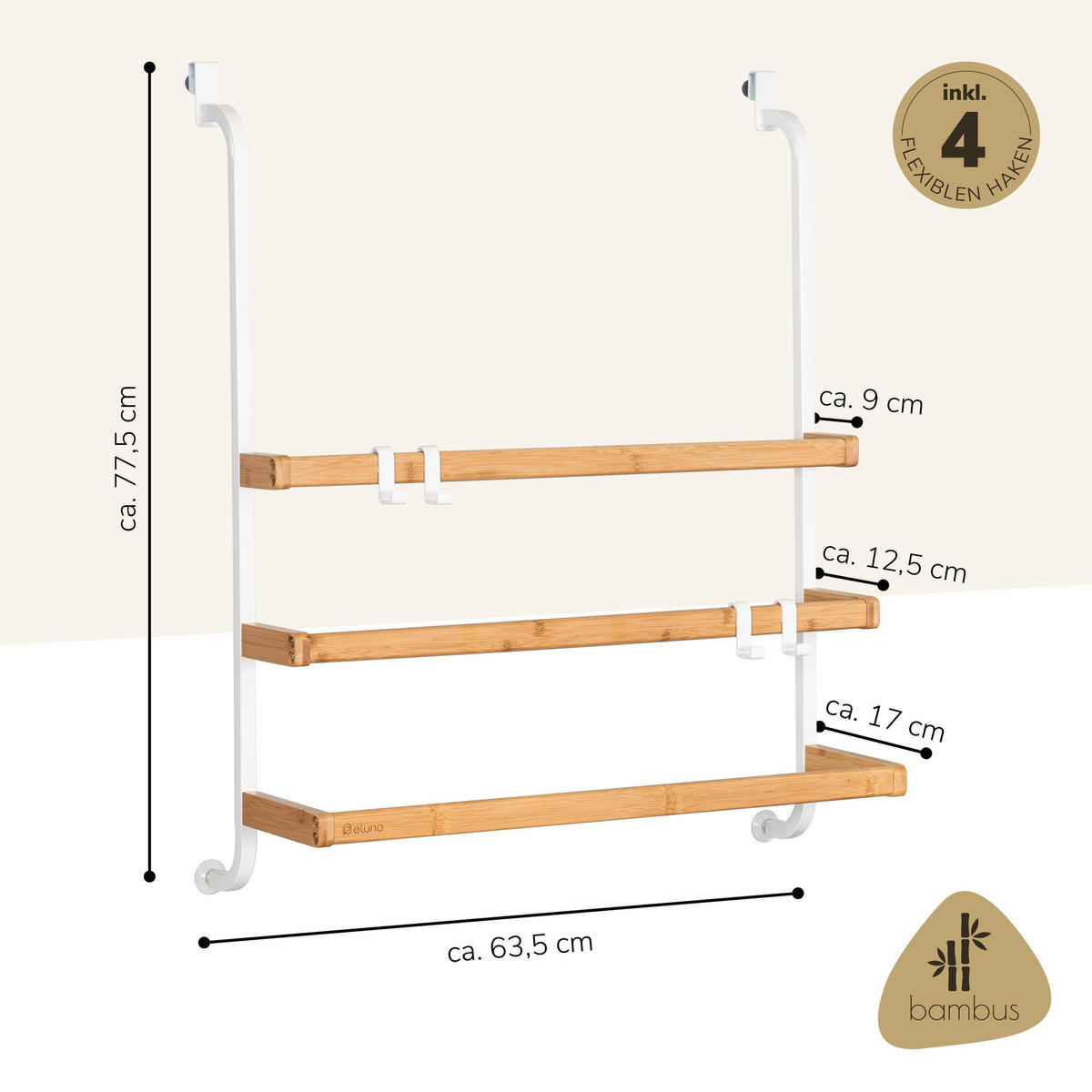 HANDTUCHHALTER, weiß - Weiß, Holz (63.5/77.5/17cm) - eluno