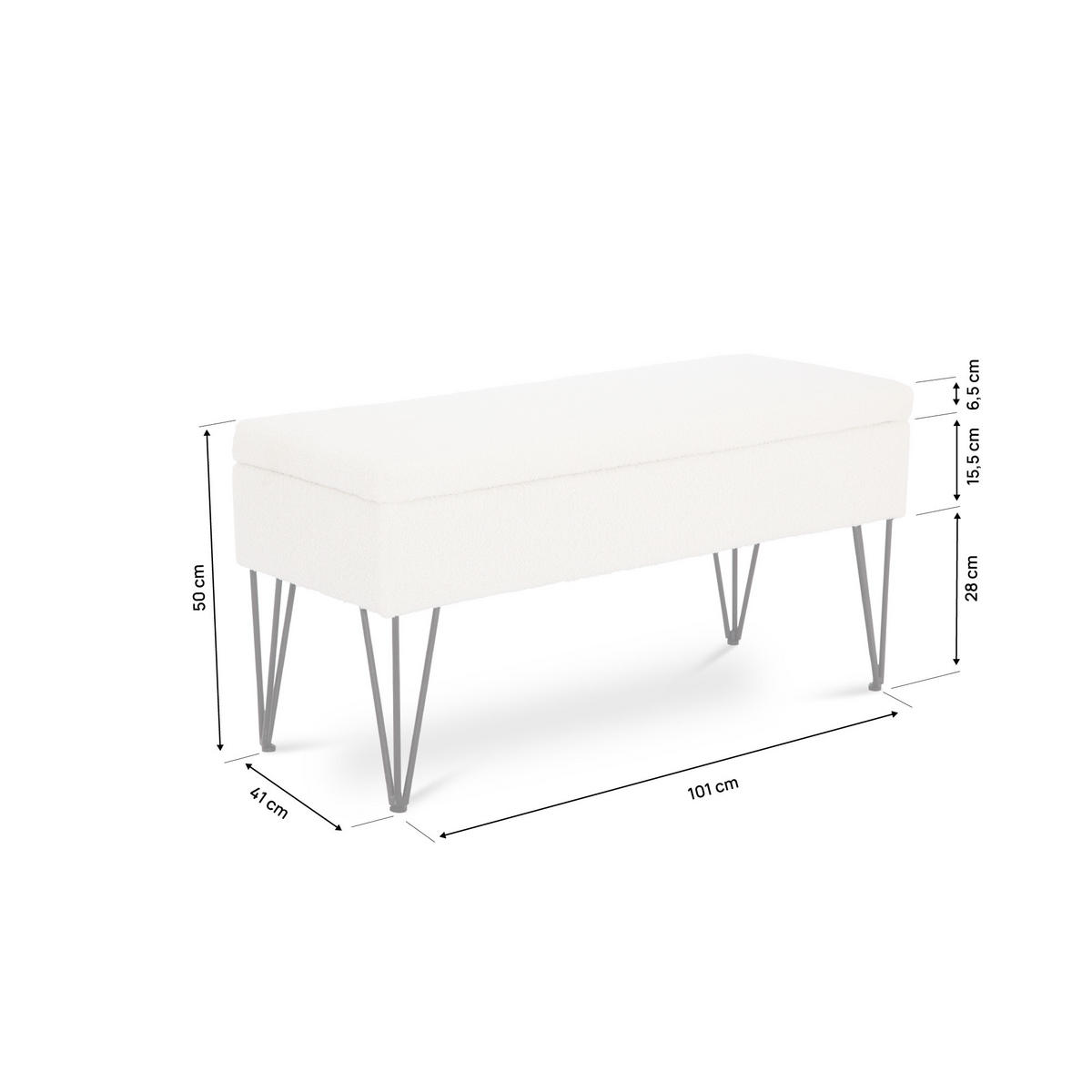 AUFBEWAHRUNGSBANK Alix aus weißem Frotteestoff - Schwarz/Weiß, Holz/Textil (101/50/41cm) - Sicaan