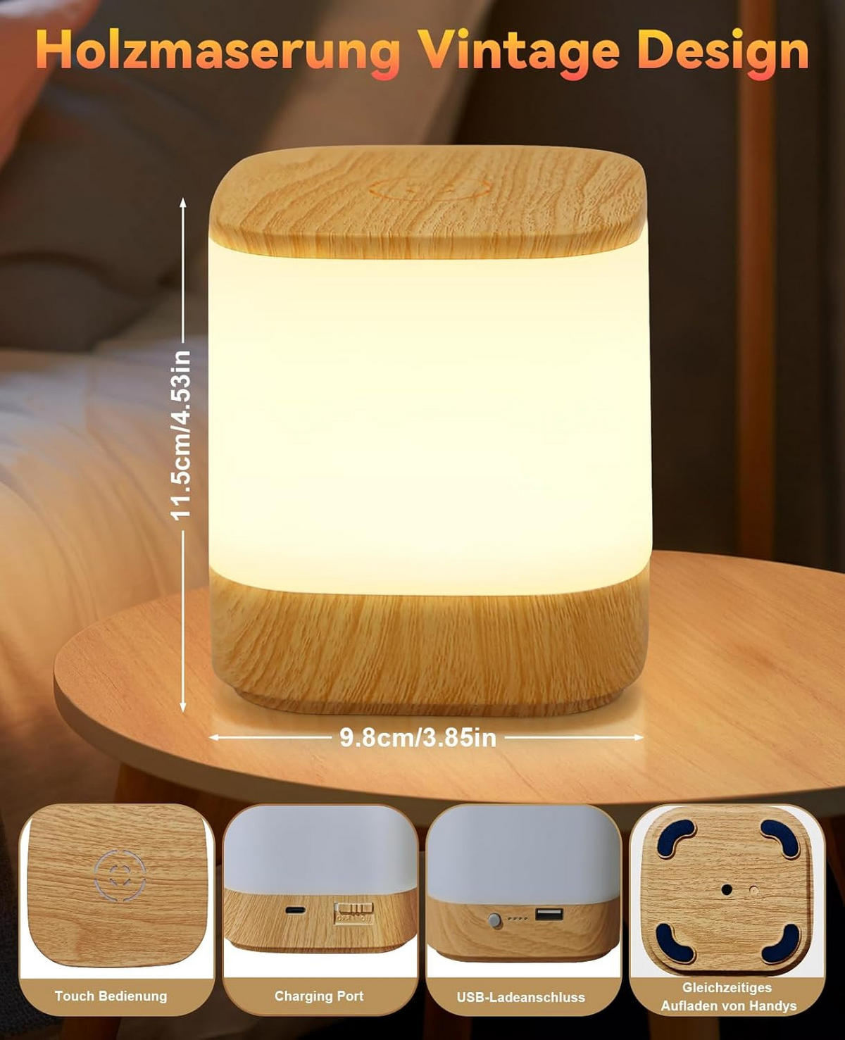 TISCHLEUCHTE Hellwig 9.8/11.5/9.8 cm - Eiche Artisan, Metall (9.8/9.8/11.5cm) - ZMH