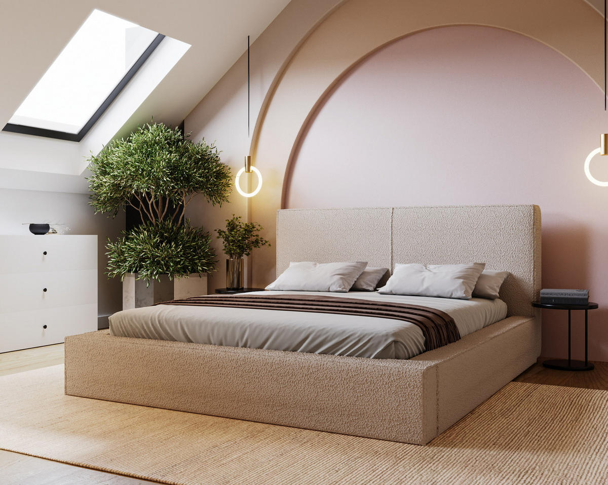 POLSTERBETT 180x200 Morin mit Bettkasten, Boucle, Beige - Beige, Holz/Textil (180/200cm) - Emporius