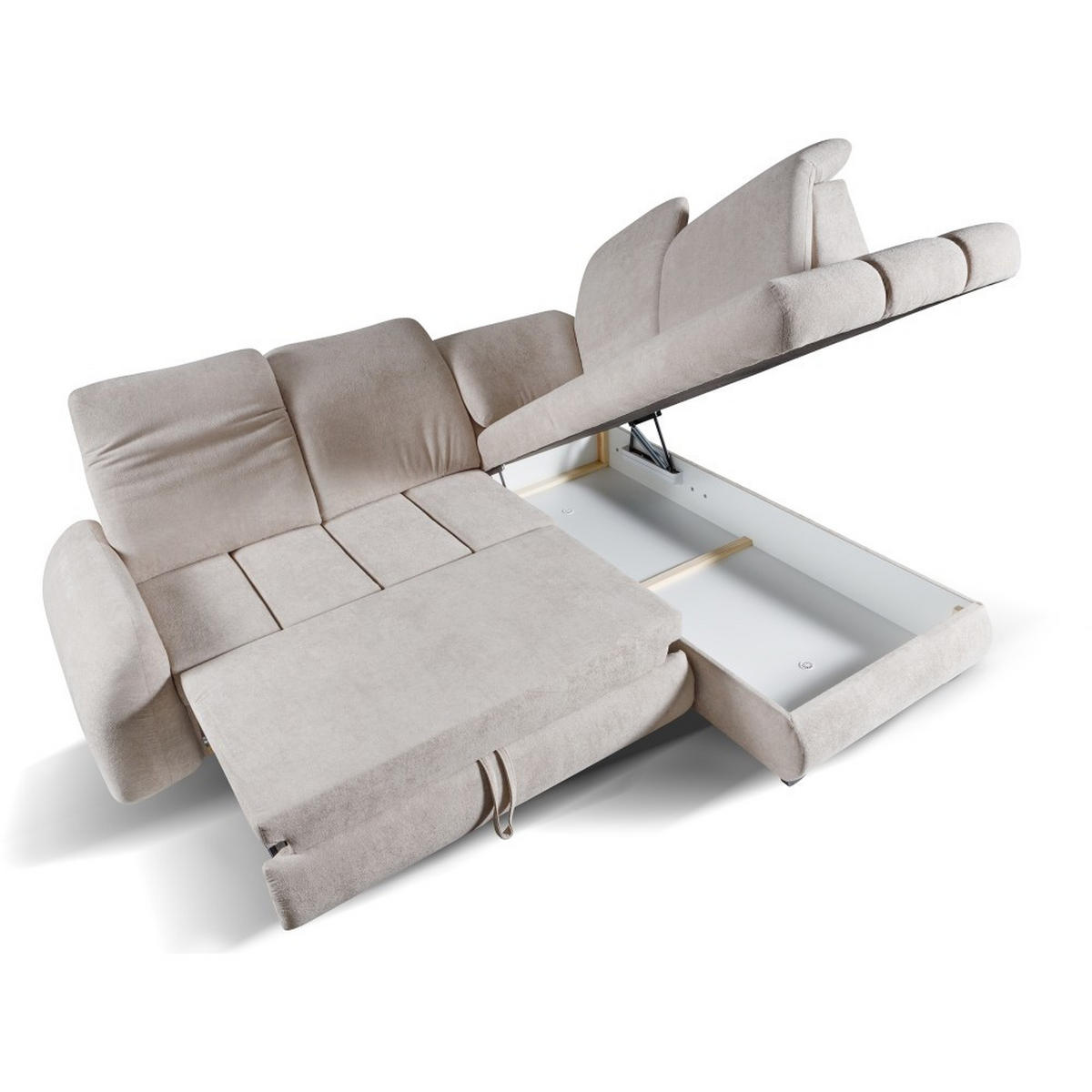 ECKSCHLAFSOFA Onel mit bewegliche Kopfstützen, Beige, Rechts - Beige/Schwarz, Textil (263/200cm) - Beautysofa