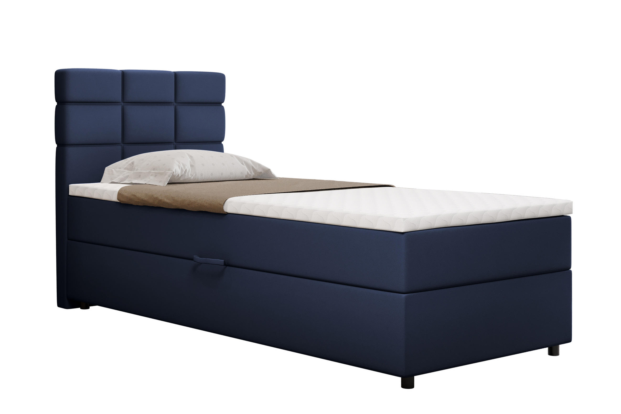 BOXBETT Reve 90 x 200 cm mit Bettkasten und Lattenrost ohne matratze - dunkelblau - Dunkelblau, Holz (90/200cm) - Homesy