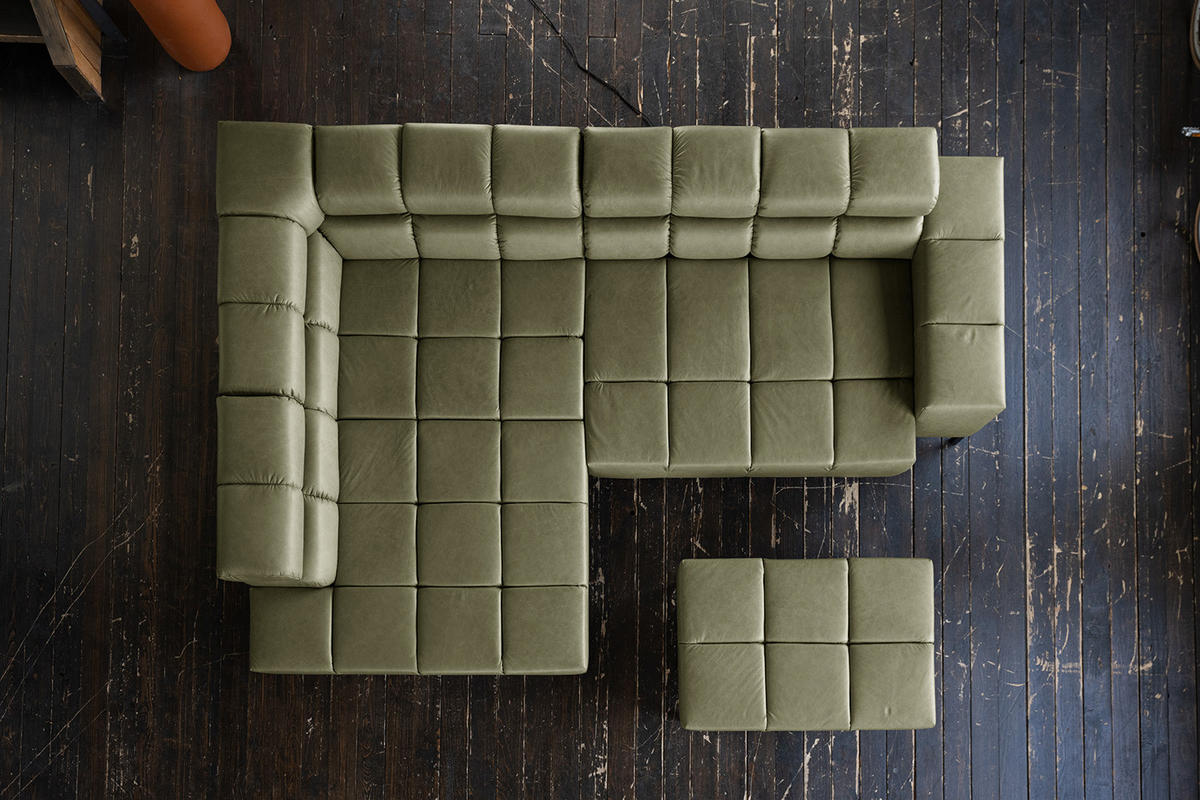 ECKSOFA NELSON Grün Leder Relaxfunktion - Schwarz/Olivgrün, Leder/Metall (321/216cm) - KAWOLA