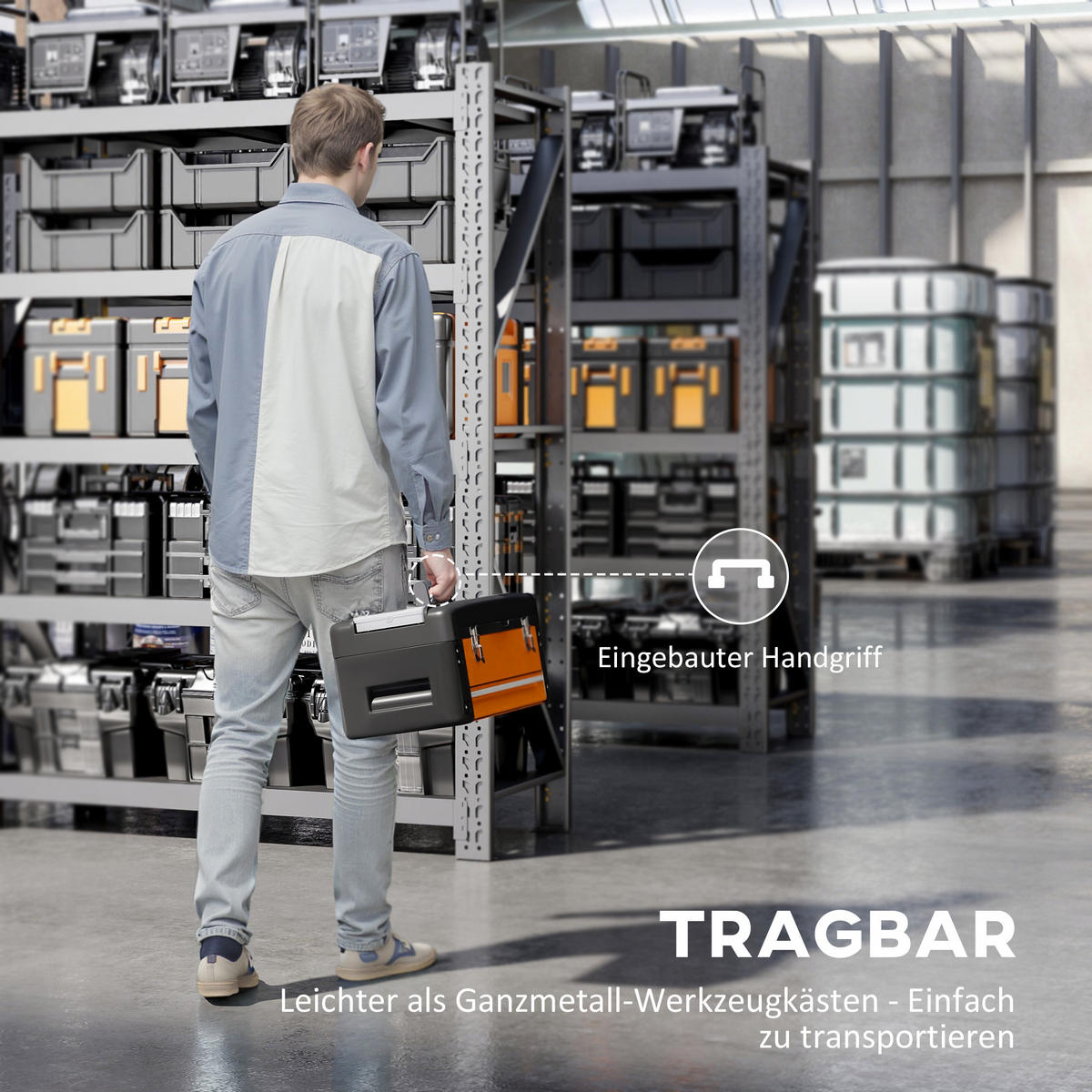 WERKZEUGKISTE leer, 49,7 x 25,3 x 23 cm aus Stahl, Orange - Orange, Metall (49.7/23/25.3cm) - HOMCOM