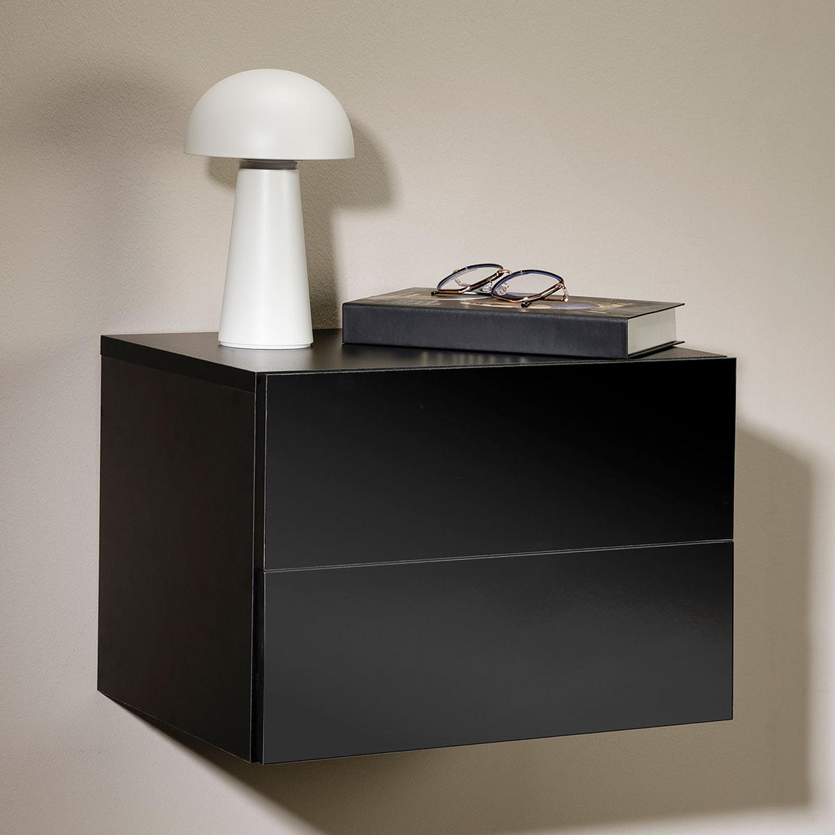 HÄNGENDER NACHTTISCH ANNI - Schwarz Hochglanz, Holzwerkstoff (42/29/30cm) - CARO-Möbel