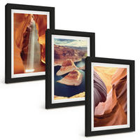 BILDER SET 3er Set - 20x30 cm Schwarzer Rahmen - Wasserfall in der Schlucht - Schwarz, Kunststoff (20/30cm) - TULUP