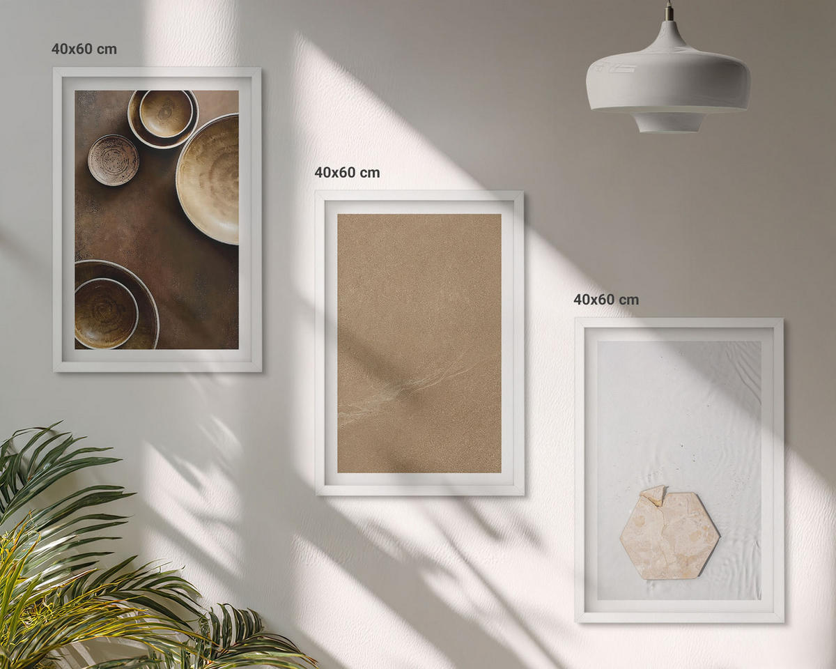 WANDBILDER 3er-Set - 40x60 cm Weißer Rahmen - Minimalistische Texturen und Farben - Weiß, Kunststoff (40/60cm) - ArtPrintCave
