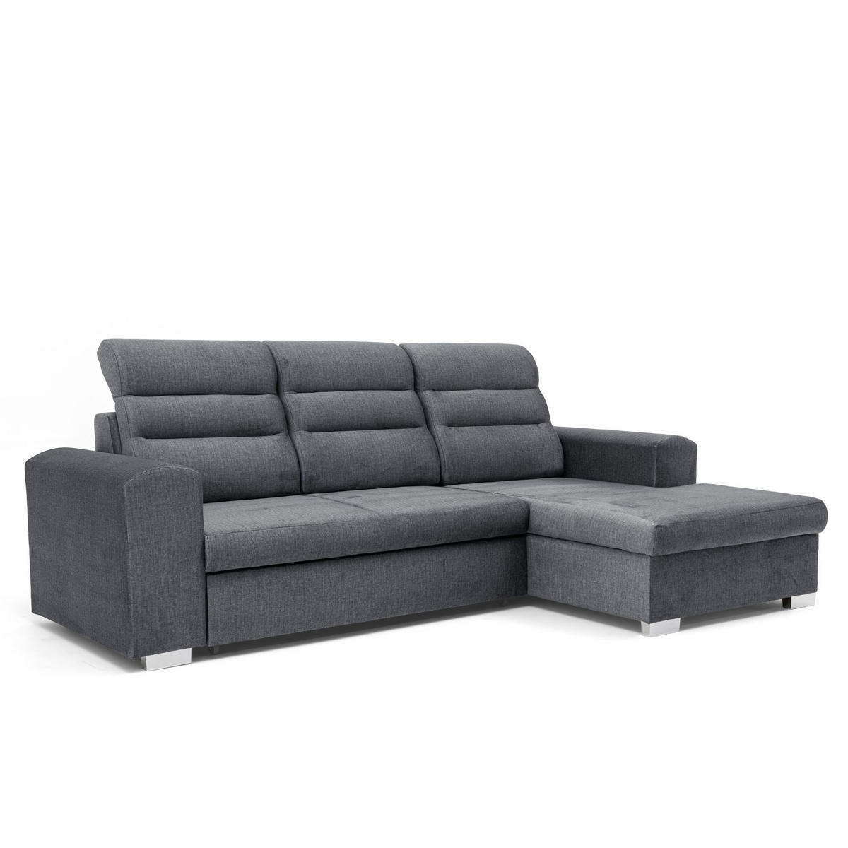 ECKSOFA CLOUD S Rechts mit Schlaffunktion 120x200 Velours Dunkelgrau - Chromfarben/Dunkelgrau, Holz/Kunststoff (260/155cm) - Muffo