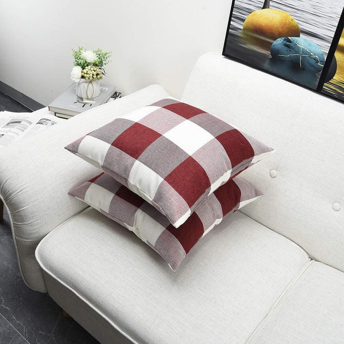 KISSENHÜLLE mit Karomuster – 45 x 45 cm – Rot (4er-Set) - Rot, Textil (45/45cm)