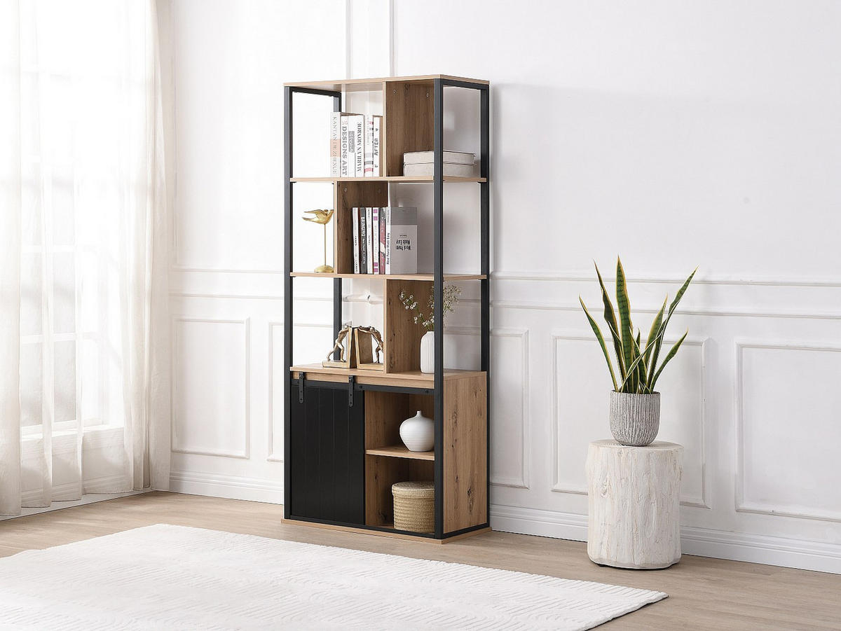 BÜCHERREGAL - 80 cm x 35 cm - holz - schwarz, naturfarben hell Yalena - Schwarz/Naturfarben, Holz/Metall (80/180/35cm) - Vente-Unique