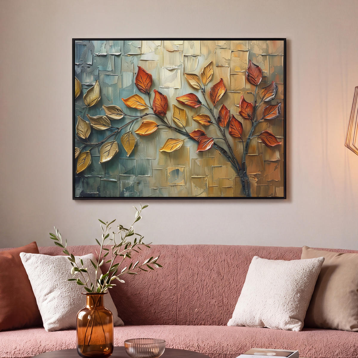 LEINWAND Bilder mit Rahmen - Baum - Abstrakt - Natur - Kunst - 100x70 - Goldfarben, Textil (100/70cm) - MuchoWow