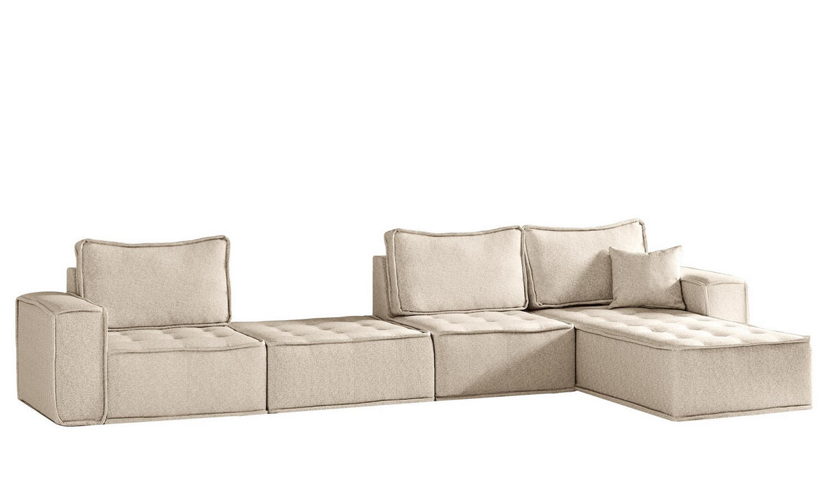ECKSOFA Sande Xl In Raven - Creme, Holzwerkstoff/Textil (372/192cm) - Fun Möbel
