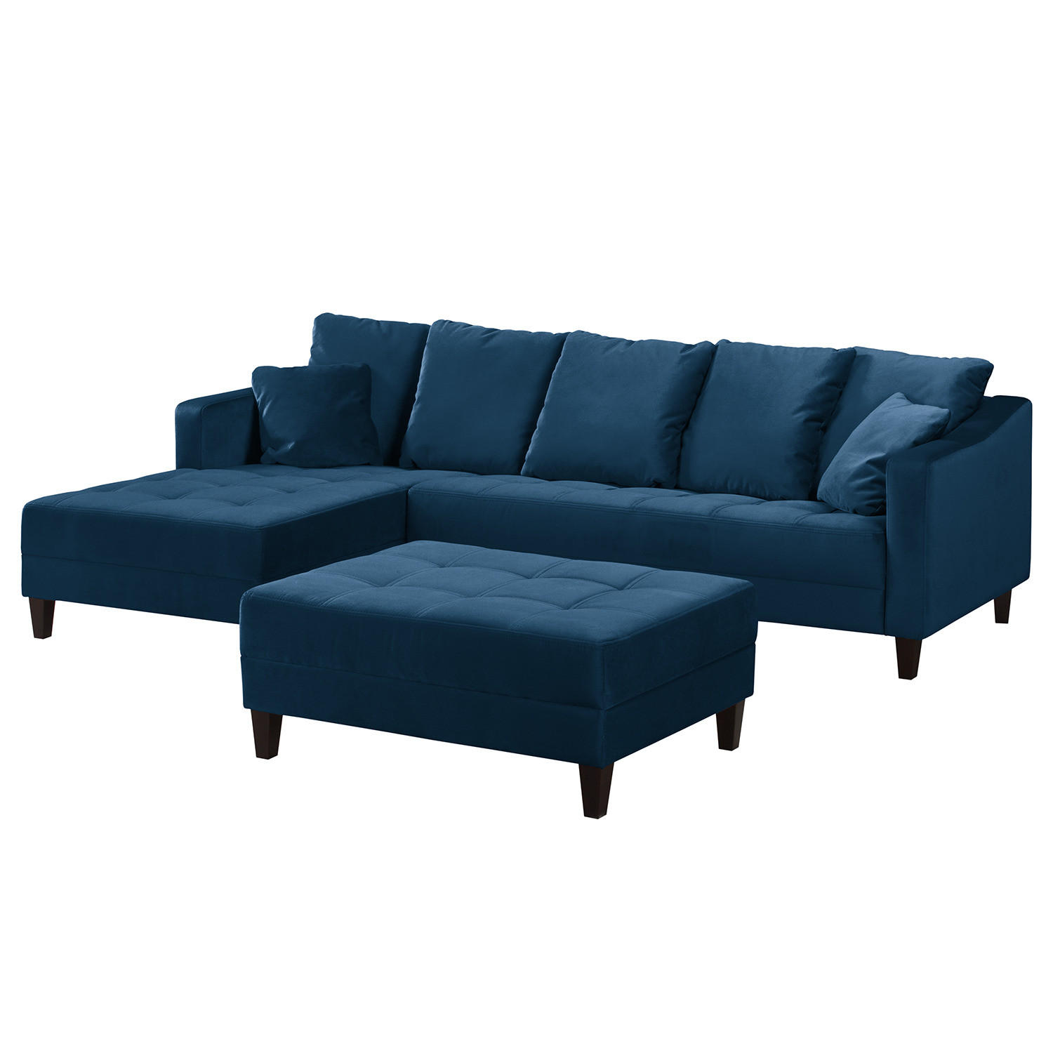 ECKSOFA mit Ottomane - Samt - Petrol, Textil (254/165cm) - home24