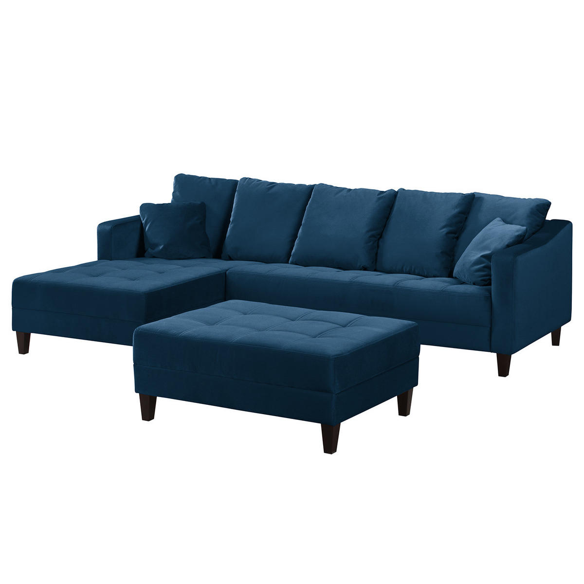 ECKSOFA mit Ottomane - Samt - Petrol, Textil (254/165cm) - home24