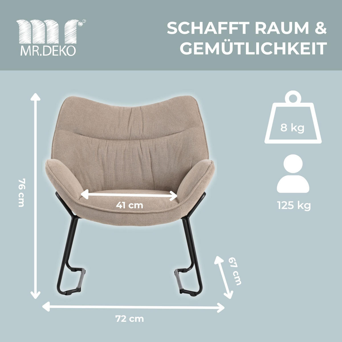SESSEL Aliano beige - Beige/Schwarz, Textil/Metall (73/76/67cm) - Mr. Deko