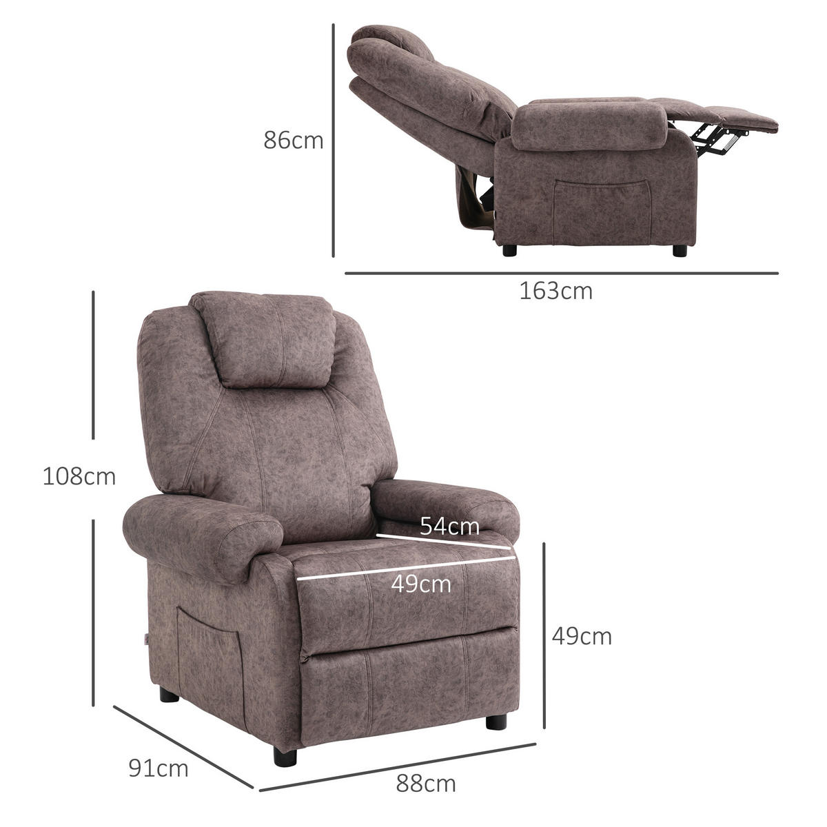 RELAXSESSEL, Manuell verstellbar, Samtbezug, Zusatzpolsterung, bequem, Braun - Multicolor, Holzwerkstoff (88/108/91cm) - FORIOUS