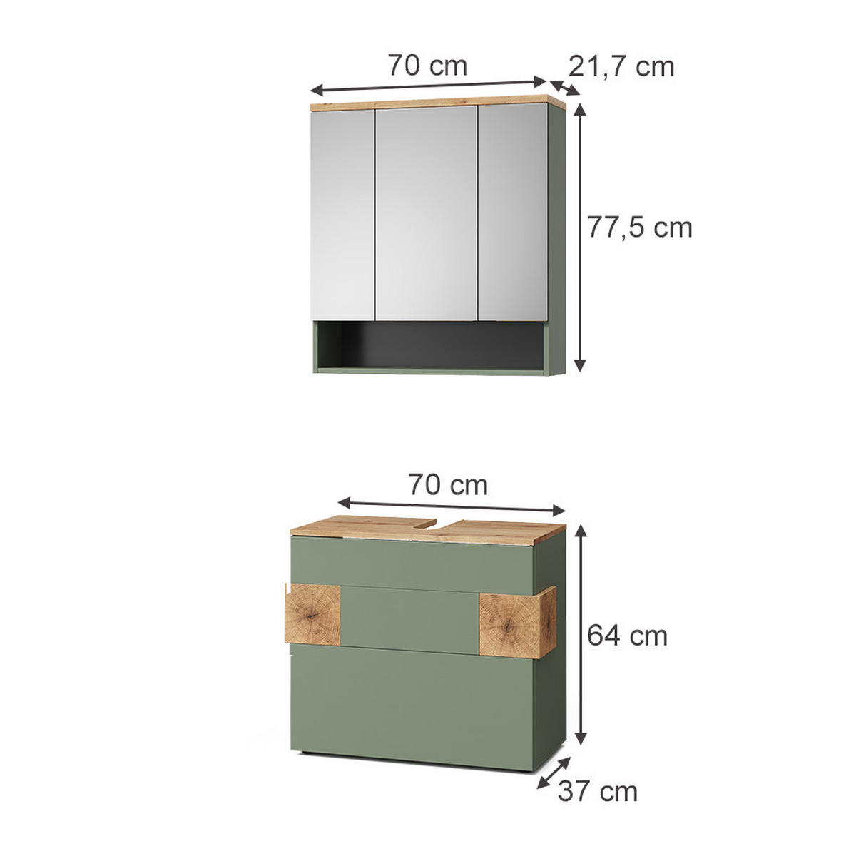 BADMÖBEL-SET Eden Grün/Artisan 2 Teile - Hellgrau/Grün, Holzwerkstoff (70/64.5/37cm) - Vicco