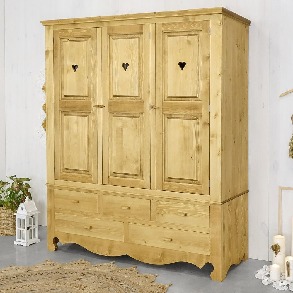 Thumbnail - Seart Kleiderschrank, Honig, Holz, Echtholz,Fichte, 5 Schubladen, 171x200x55 cm, Schlafzimmer, Kleiderschränke, Drehtüre...