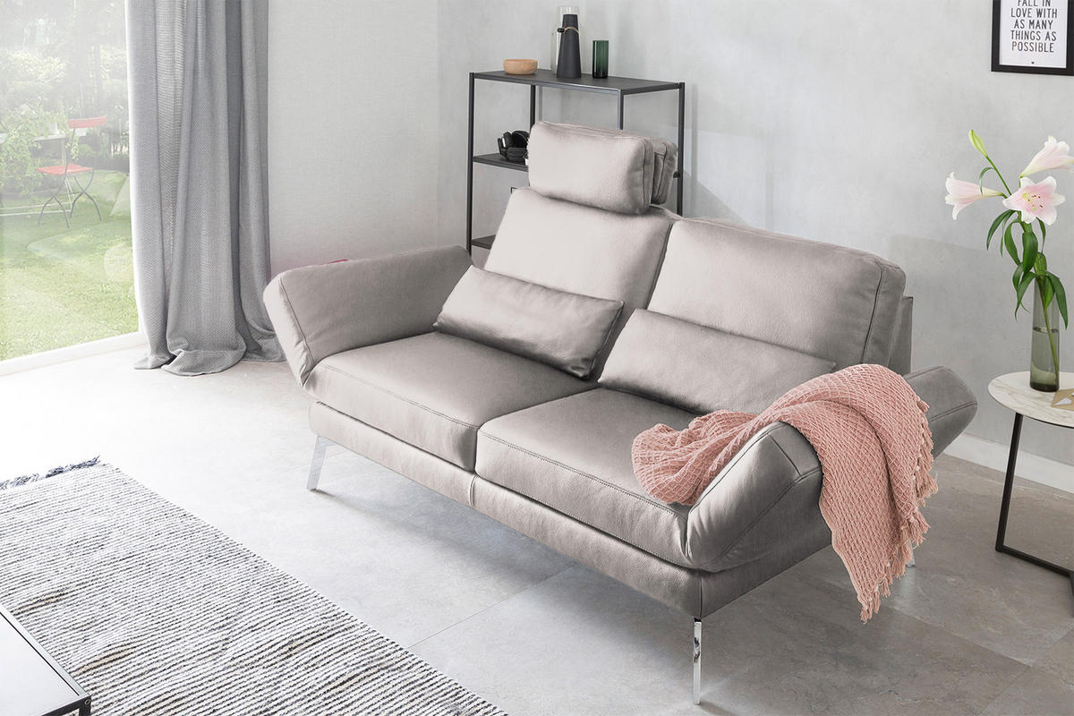 LEDERSOFA HURRICANE Hellgrau Leder - Silberfarben/Hellgrau, Leder (170/87/141cm) - KAWOLA