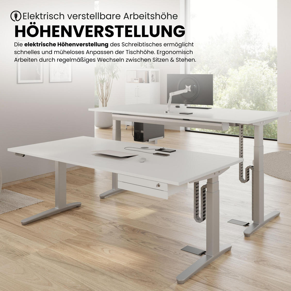 SCHREIBTISCH elektrisch XBHM 80/180/74 cm in Nussbaumfarben/Weiß - Nussbaumfarben/Weiß, Holzwerkstoff (80/180/74cm) - bümö