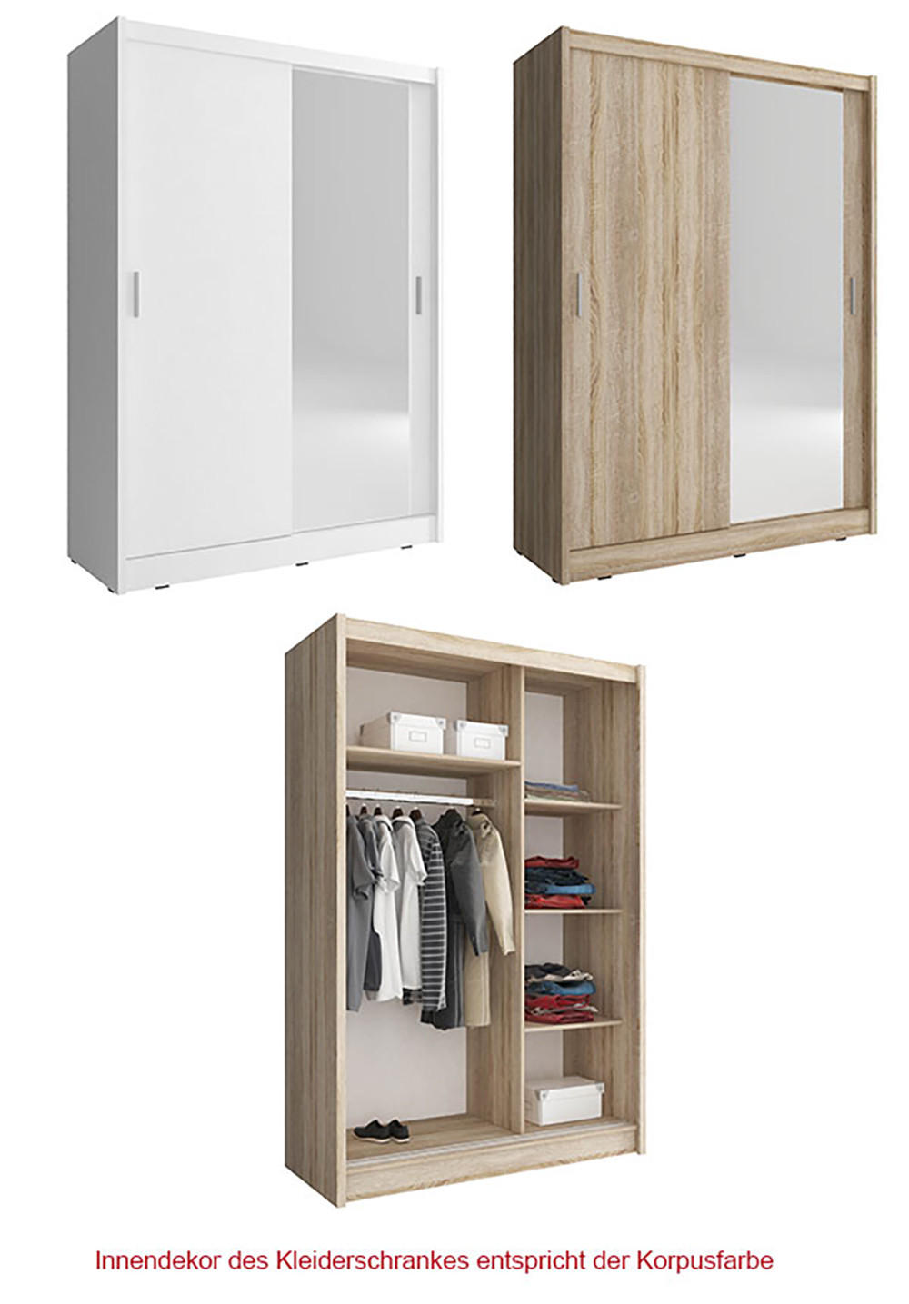 SCHIEBETÜRENSCHRANK Maja Weiß 130 / 62 / 200cm - Weiß, Holz/Holzwerkstoff (130/200/62cm) - Feldmann-Wohnen