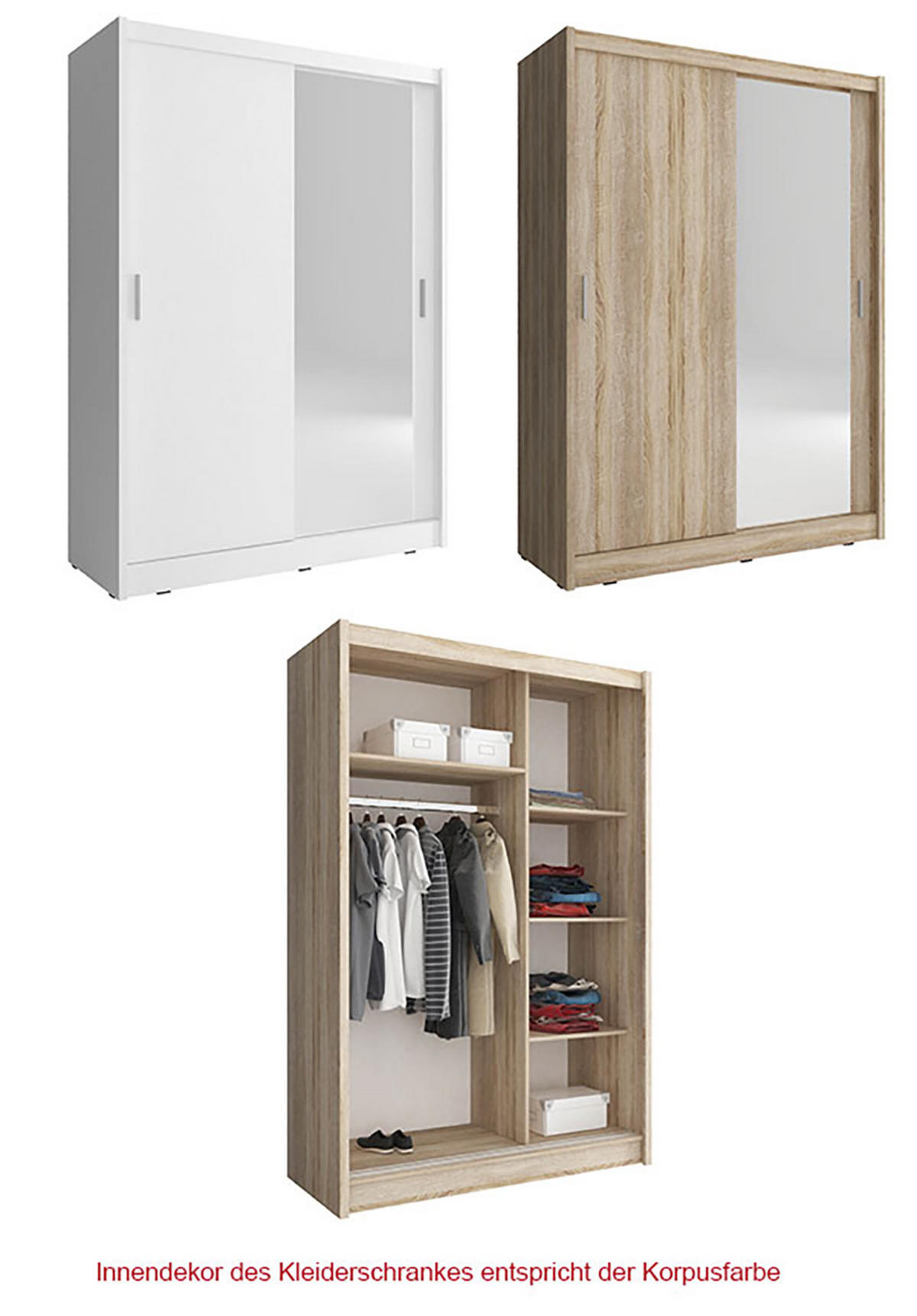 SCHIEBETÜRENSCHRANK Maja weiß 150 / 62 / 200cm - Weiß, Holz/Holzwerkstoff (150/200/62cm) - Feldmann-Wohnen