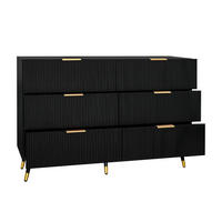 KOMMODE in Schwarz und Gold mit modernem Design und 6 Schubladen für Wohnzimmer, B120/T40/H77 cm - Schwarz, Holzwerkstoff (120/77/40cm) - STILVORA