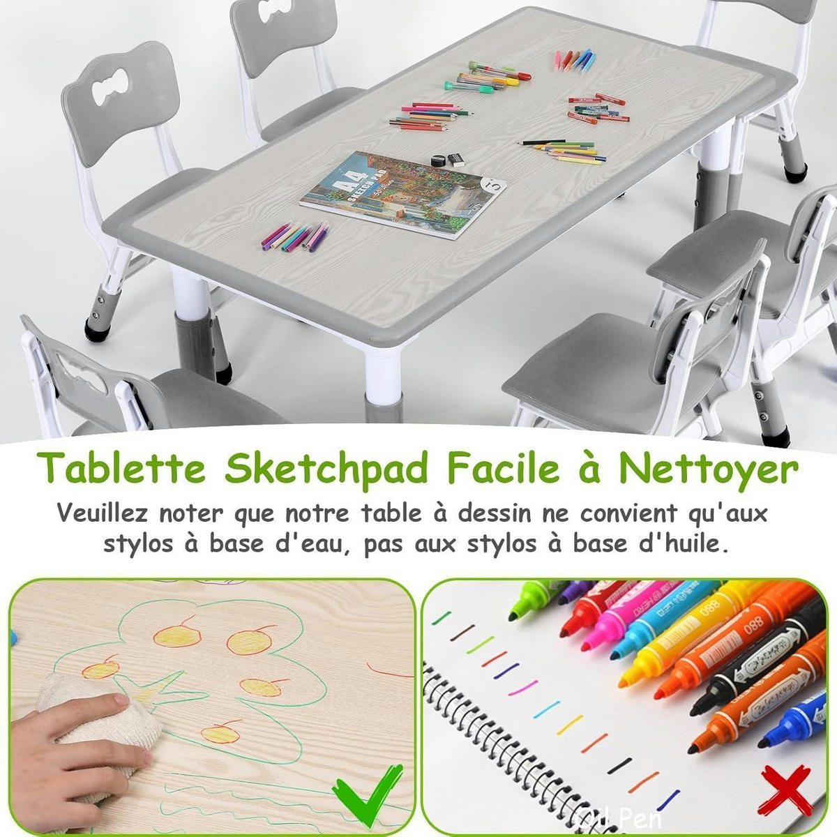 KINDERTISCH- und Stuhl-Set 7-teilig höhenverstellbar Grau - Grau, Kunststoff (60/60/120cm)