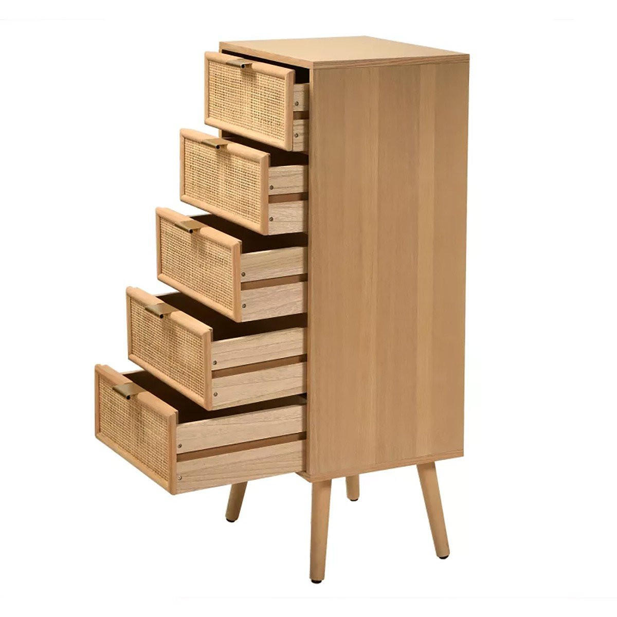 KOMMODE mit 5 Schubladen und Fronten aus natürlichem Rattan - H100,5 cm - Apfelbaumfarben, Holzwerkstoff (42/100.5/36.5cm) - Calicosy