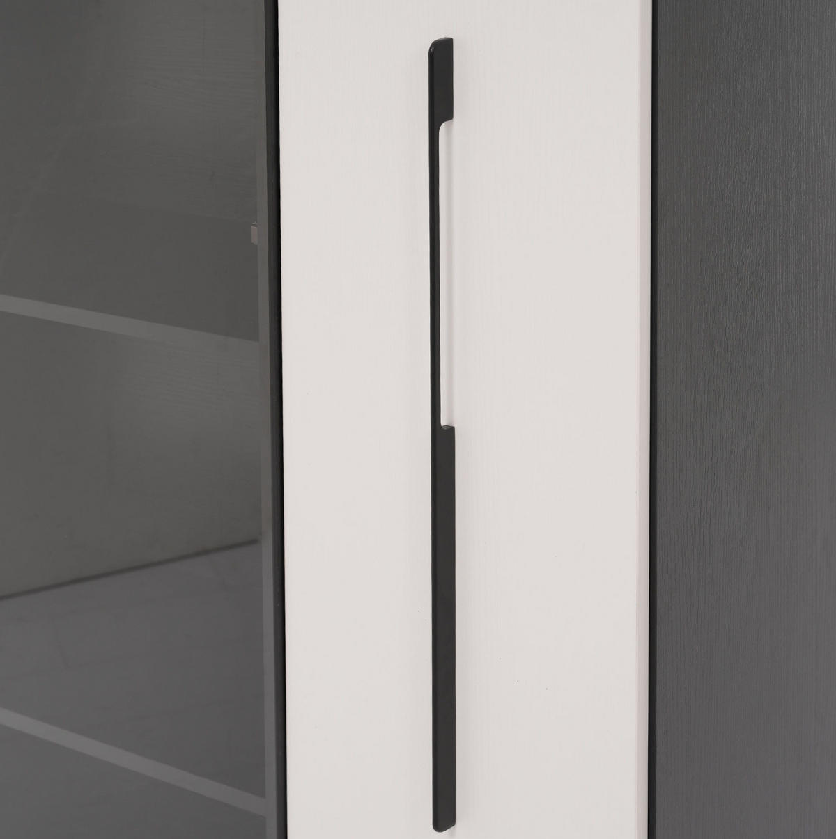 MULTIFUNKČNÍ vitrína z MDF a skla 110,5x35x160 cm černá a bílá s LED osvětlením a bočním výsuvem - černá, kompozitní dřevo (110.5/160/35cm) - Modfu