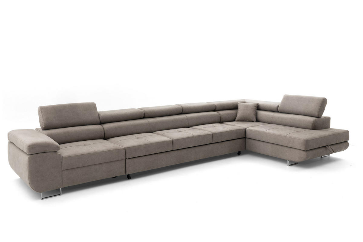 ECKSOFA WILD XXL Rechts mit Schlaffunktion 125x240 Velours Beige - Beige/Silberfarben, Holz/Textil (200/400cm) - Muffo