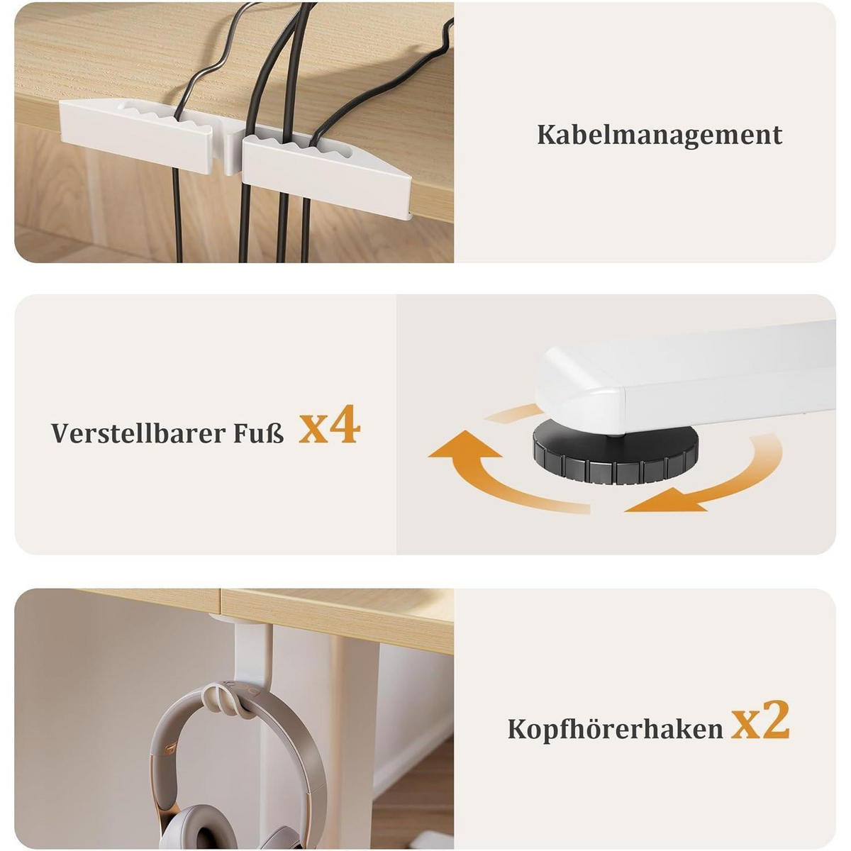 SCHREIBTISCH höhenverstellbar 140 x 60 cm mit Schublade und Memory-Funktion Beige - Beige, Holzwerkstoff (60/120/118cm)